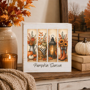 Pumpkin Season Rustic Thanksgiving Decor Wooden Box Sign
