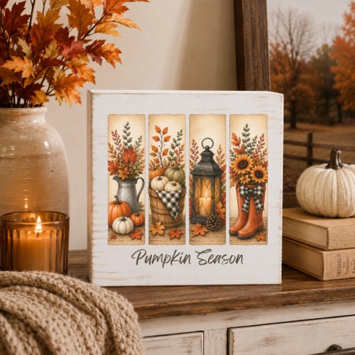 Pumpkin Season Rustic Thanksgiving Decor Wooden Box Sign