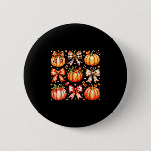 Pumpkin Season Thanksgiving Coquette Bow Autumn Fa Button