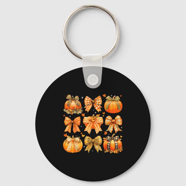 Pumpkin Season Thanksgiving Coquette Bow Autumn Fa Keychain (Front)