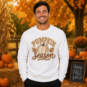 Pumpkin Season Vintage Varsity Patch Design Mens Sweatshirt