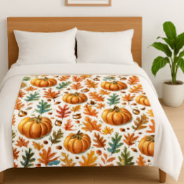 Pumpkin Season with Fall Leaves Cozy Fleece Blanket