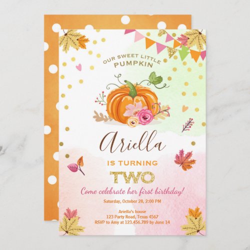 Pumpkin Second Birthday Invitation Autumn Fall