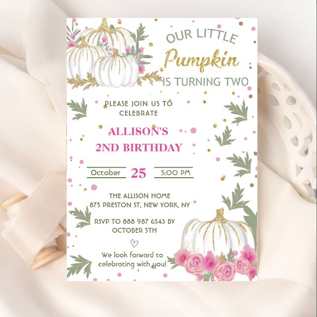 Pumpkin Second Birthday Our Little Pumpkin Invitation (Creator Uploaded)