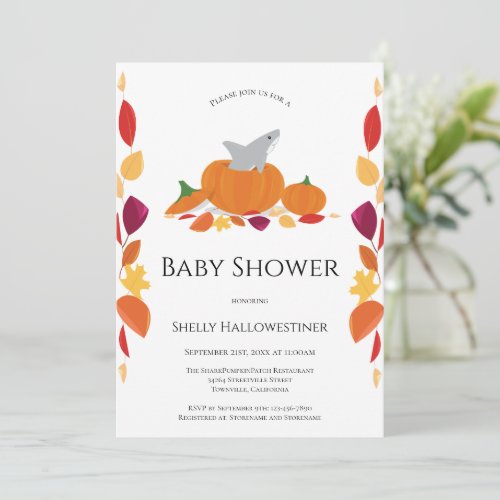 Pumpkin Shark Fall Baby Shower Invitation