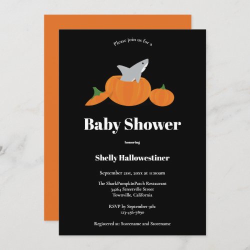 Pumpkin Shark Halloween Baby Shower Invitation