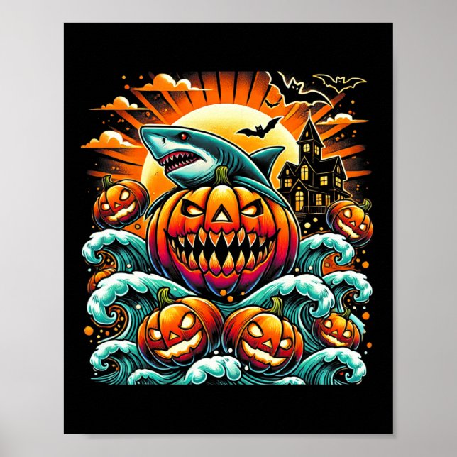 Pumpkin Shark Halloween  Poster (Front)