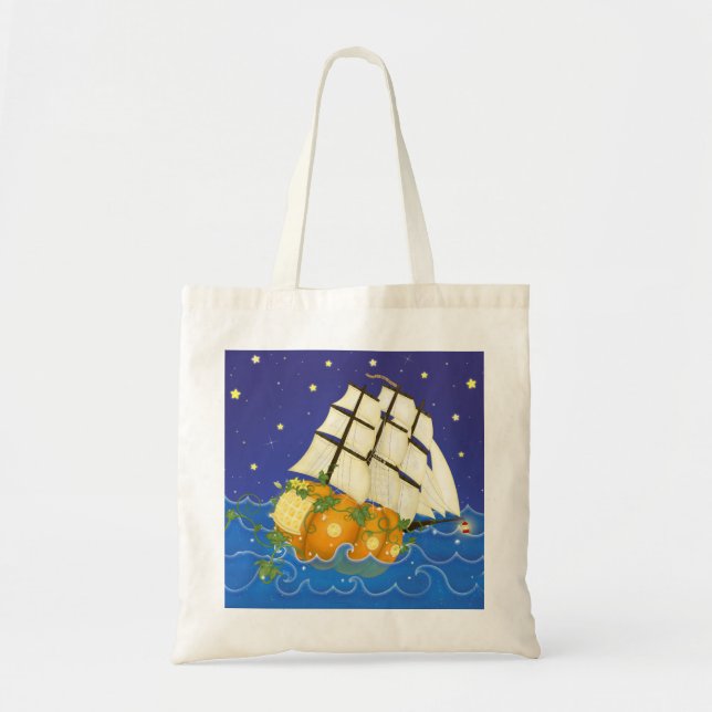 Pumpkin Ship at Sea Cinderella Fairytale Tote Bag (Front)