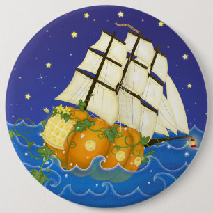 Pumpkin Ship at Sea Cinderella Nautical Fairytale Button