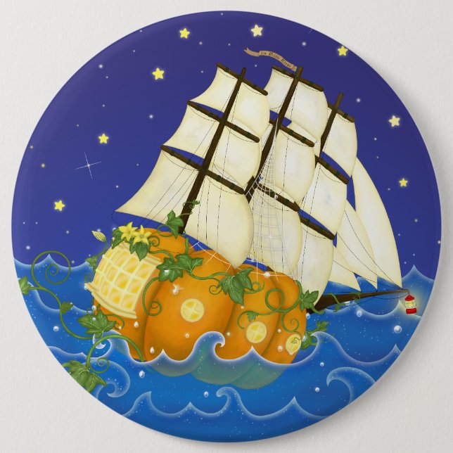 Pumpkin Ship at Sea Cinderella Nautical Fairytale Button (Front)