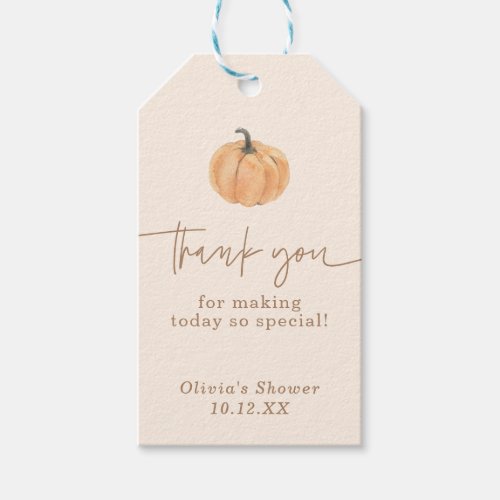 Pumpkin Shower Favor Tag Fall Neutral Baby Shower Gift Tags