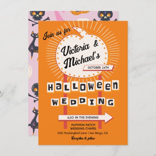 Pumpkin sign Mod Halloween Wedding Invitation