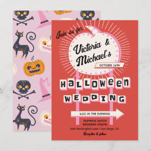 Pumpkin sign Mod Halloween Wedding Invitation