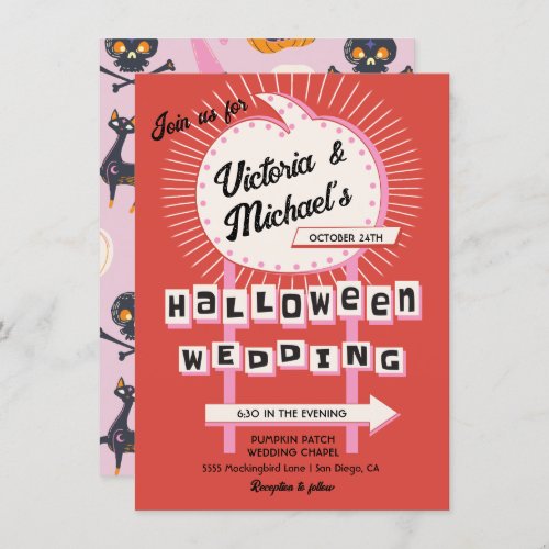 Pumpkin sign Mod Halloween Wedding Invitation