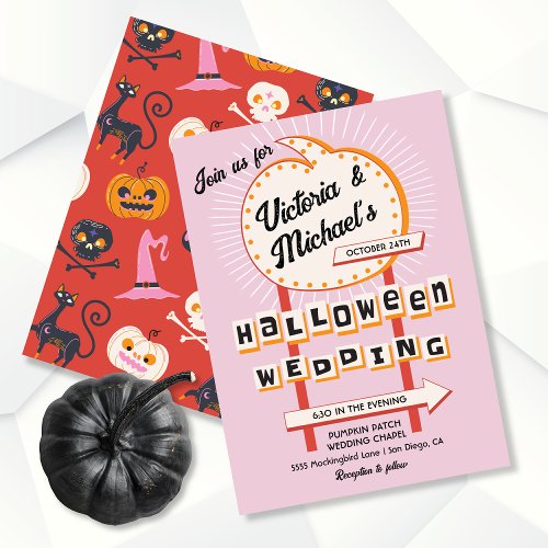 Pumpkin sign Mod Halloween Wedding Invitation
