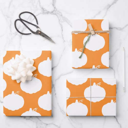 Pumpkin Silhouette Pattern Orange White Wrapping Paper Sheets