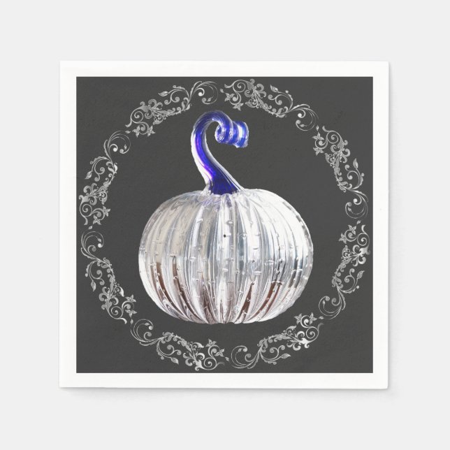 Pumpkin silver glass blue fall elegant  napkins (Front)