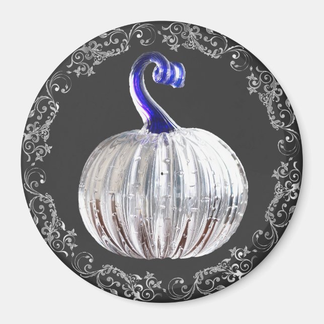 Pumpkin silver glass look blue gray fall elegant  magnet (Front)