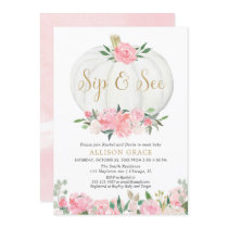Pumpkin sip and see, fall meet greet baby girl invitation