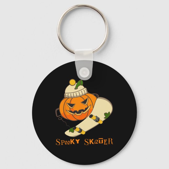 Pumpkin Skateboard Halloween Costume Fun Skateboar Keychain (Front)
