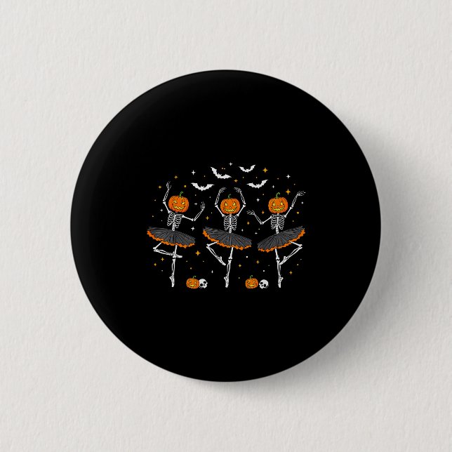 Pumpkin Skeleton Ballerinas Ballet Dance Girls Hal Button (Front)
