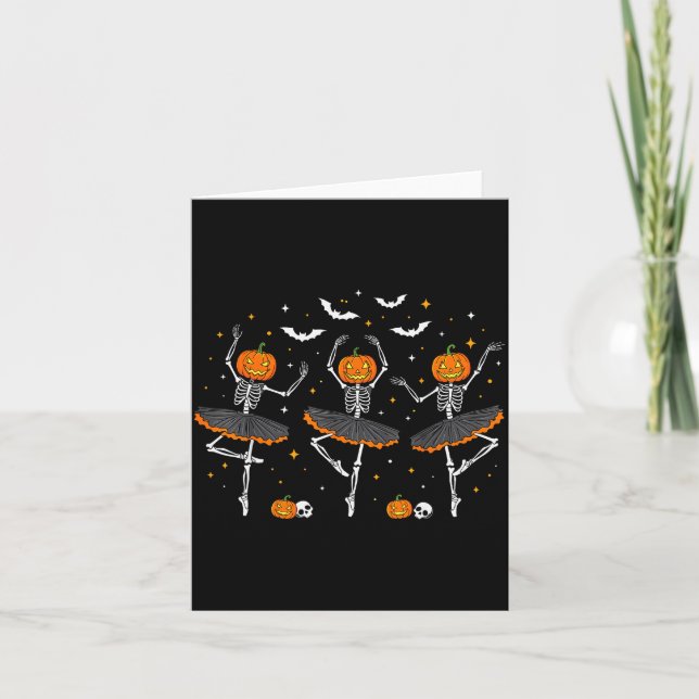 Pumpkin Skeleton Ballerinas Ballet Dance Girls Hal Card (Front)