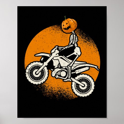 Pumpkin Skeleton Dirt Bike Rider Halloween Poster