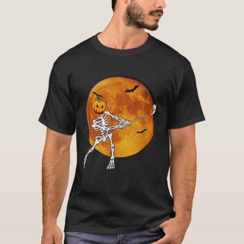 Pumpkin Skeleton Golf Halloween Golfing Golfer T_Shirt