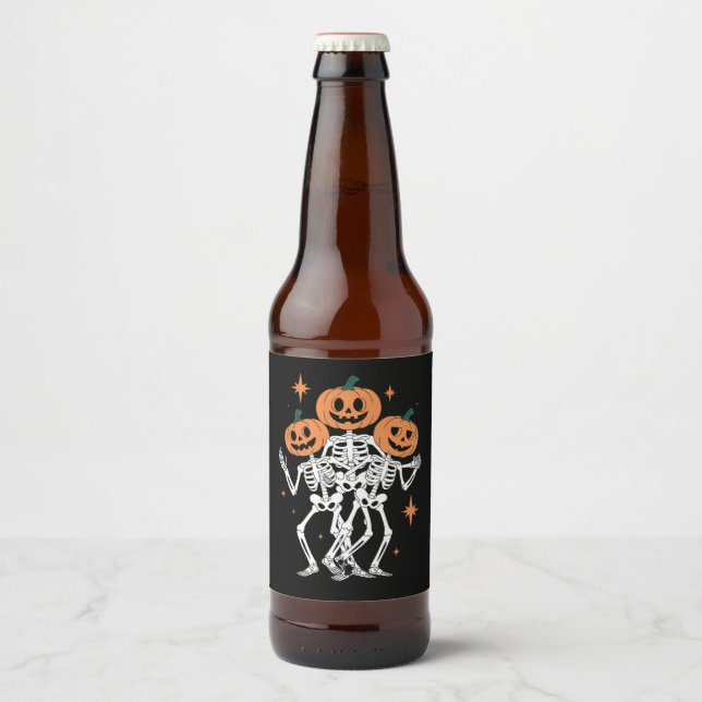 Pumpkin Skeleton Halloween Pumpkin Spooky Season  Beer Bottle Label (Front)