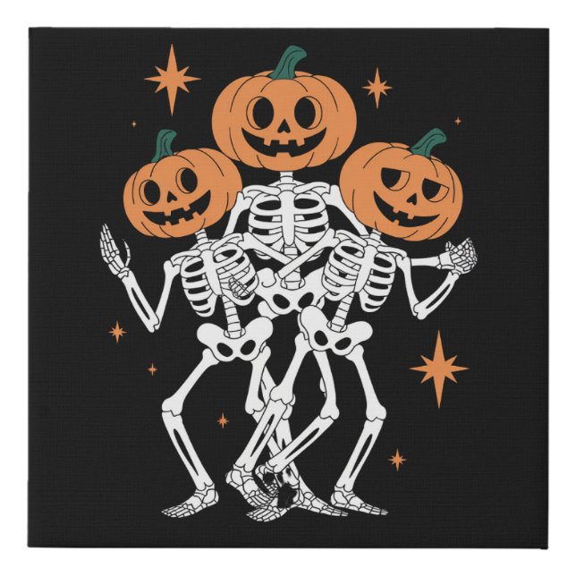 Pumpkin Skeleton Halloween Pumpkin Spooky Season  Faux Canvas Print (Front)