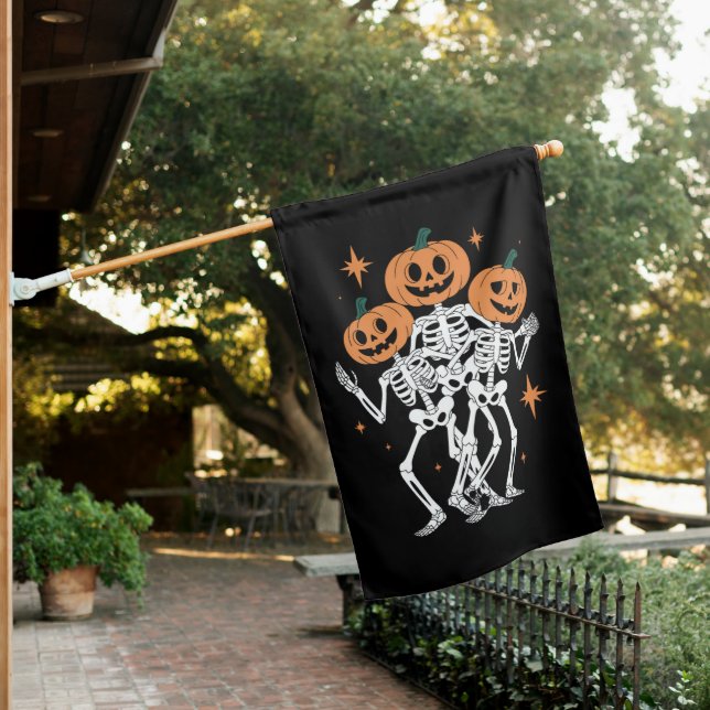 Pumpkin Skeleton Halloween Pumpkin Spooky Season  House Flag (In SItu)