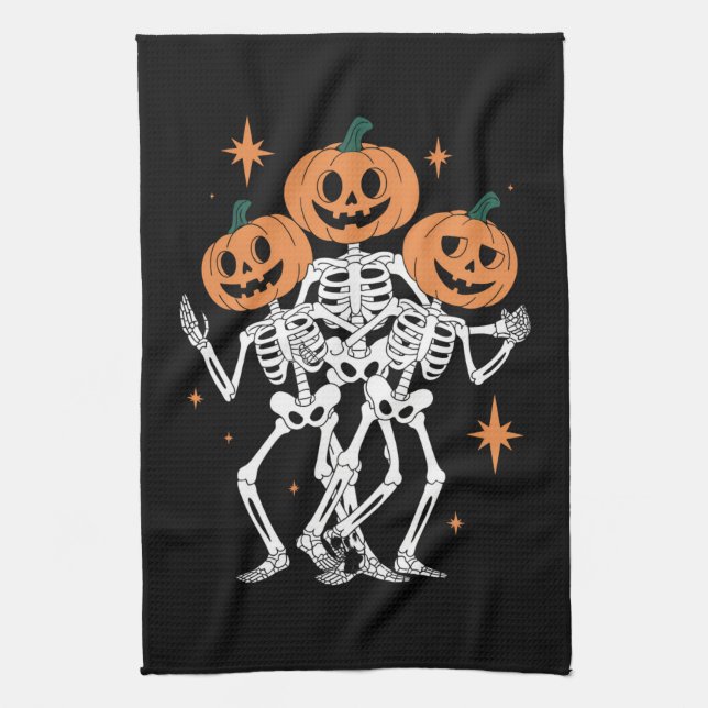 Pumpkin Skeleton Halloween Pumpkin Spooky Season  Kitchen Towel (Vertical)