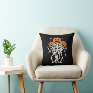 Pumpkin Skeleton Halloween Pumpkin Spooky Season  Throw Pillow