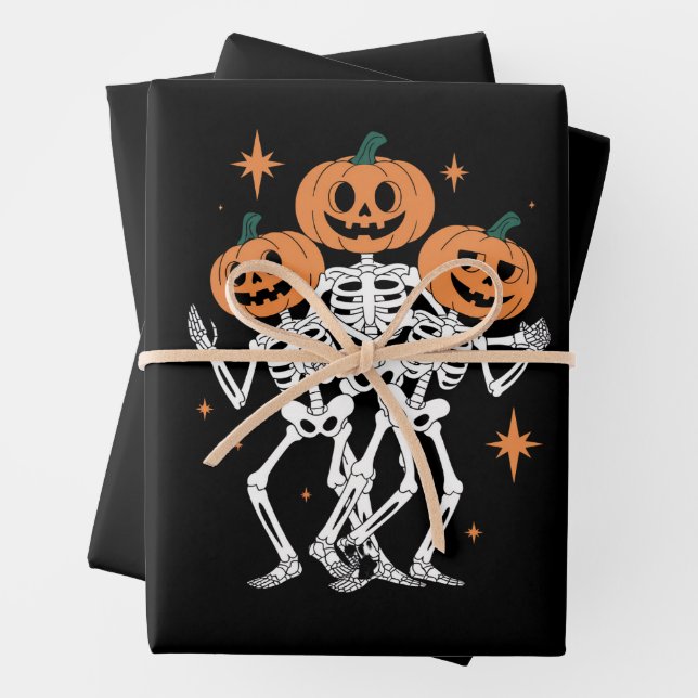Pumpkin Skeleton Halloween Pumpkin Spooky Season  Wrapping Paper Sheets (In situ)