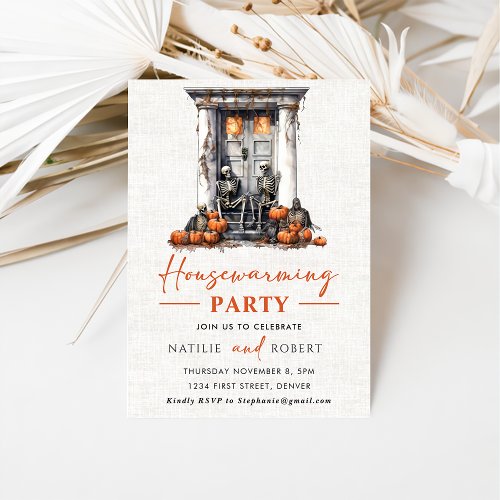 Pumpkin Skeleton Housewarming Party Invitation