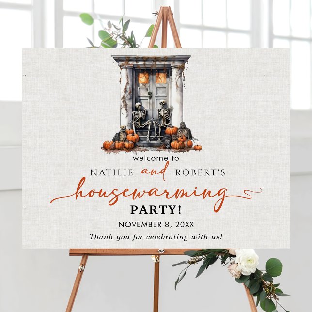 Pumpkin Skeleton Housewarming Party Welcome Sign (Creator Uploaded)