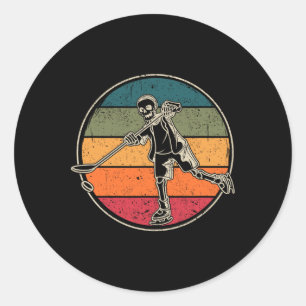 Pumpkin Skeleton Ice Hockey Halloween Winter Sport Classic Round Sticker