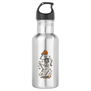 Pumpkin Skeleton Shirt Vintage Dancing Bones Art Stainless Steel Water Bottle