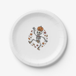 Pumpkin Skeleton Shirt Vintage Engraving Autumn Da Paper Plates