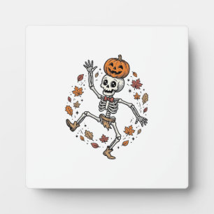 Pumpkin Skeleton Shirt Vintage Engraving Autumn Da Plaque