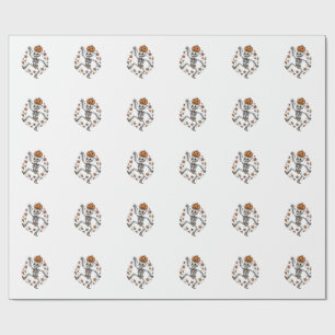 Pumpkin Skeleton Shirt Vintage Engraving Autumn Da Wrapping Paper
