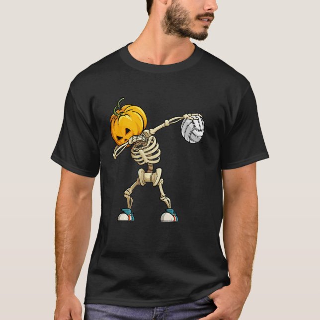 Pumpkin Skeleton Women Men Volleyball Player Hallo T-Shirt (Front)
