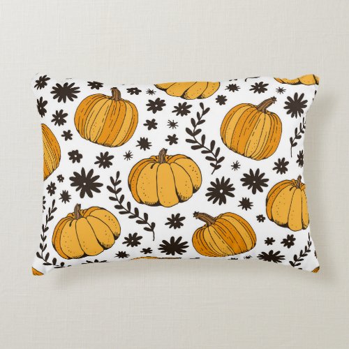 Pumpkin sketches hand_drawn seamless pattern accent pillow