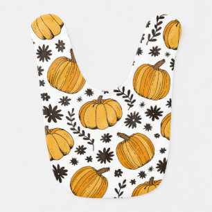 Pumpkin sketches: hand-drawn seamless pattern. baby bib