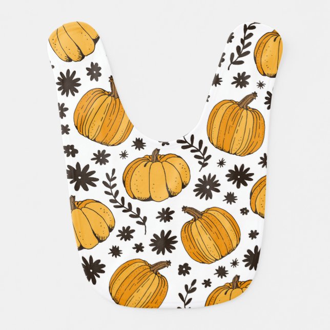 Pumpkin sketches: hand-drawn seamless pattern. baby bib (Front)