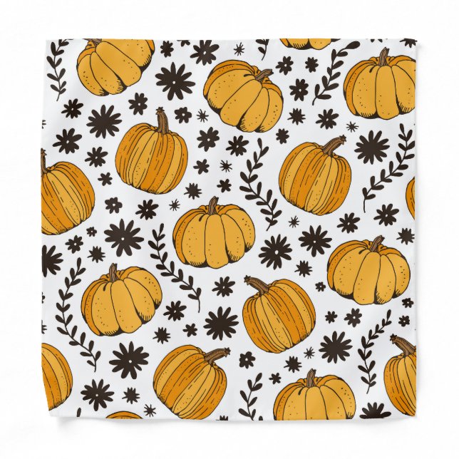 Pumpkin sketches: hand-drawn seamless pattern. bandana (Front)