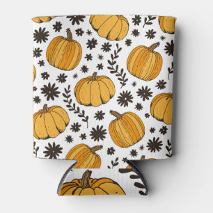 Pumpkin sketches: hand-drawn seamless pattern. can cooler