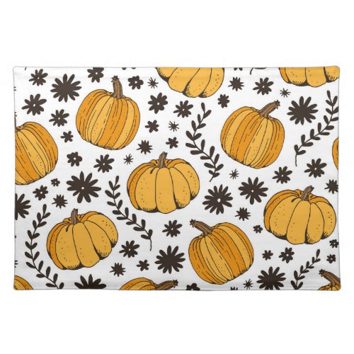 Pumpkin sketches hand_drawn seamless pattern cloth placemat