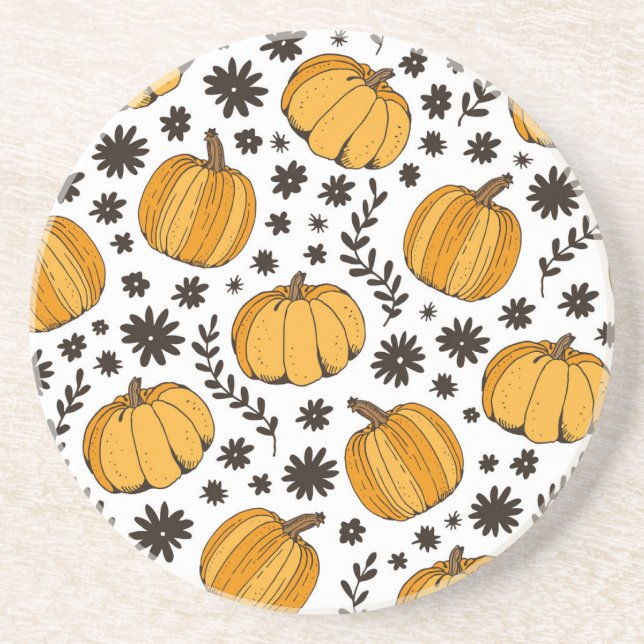 Pumpkin sketches: hand-drawn seamless pattern. coaster (Front)
