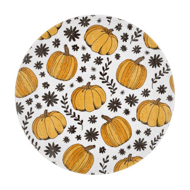 Pumpkin sketches: hand-drawn seamless pattern. cutting board (Front)